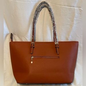 Large size tote bag/purse in Rust color Faux  Leather with linen inside purse